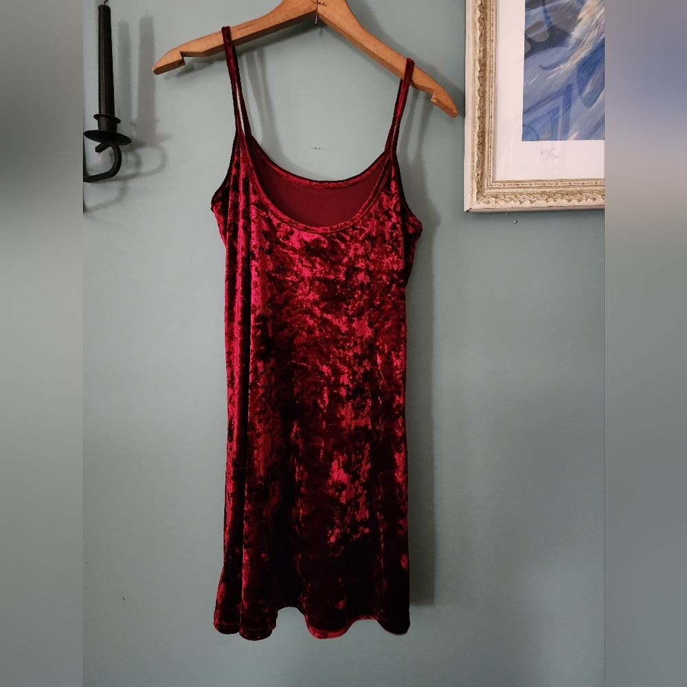 Elegant Crushed Red Velvet Slip Dress